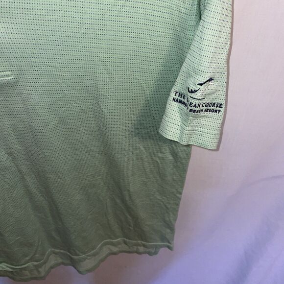 Peter Millar Mens Polo Golf Shirt Size Medium Green Striped Short Sleeve Button - Picture 7 of 12